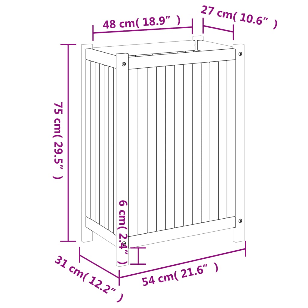 Plantekasse med foring 54x31x75 cm helte akasie