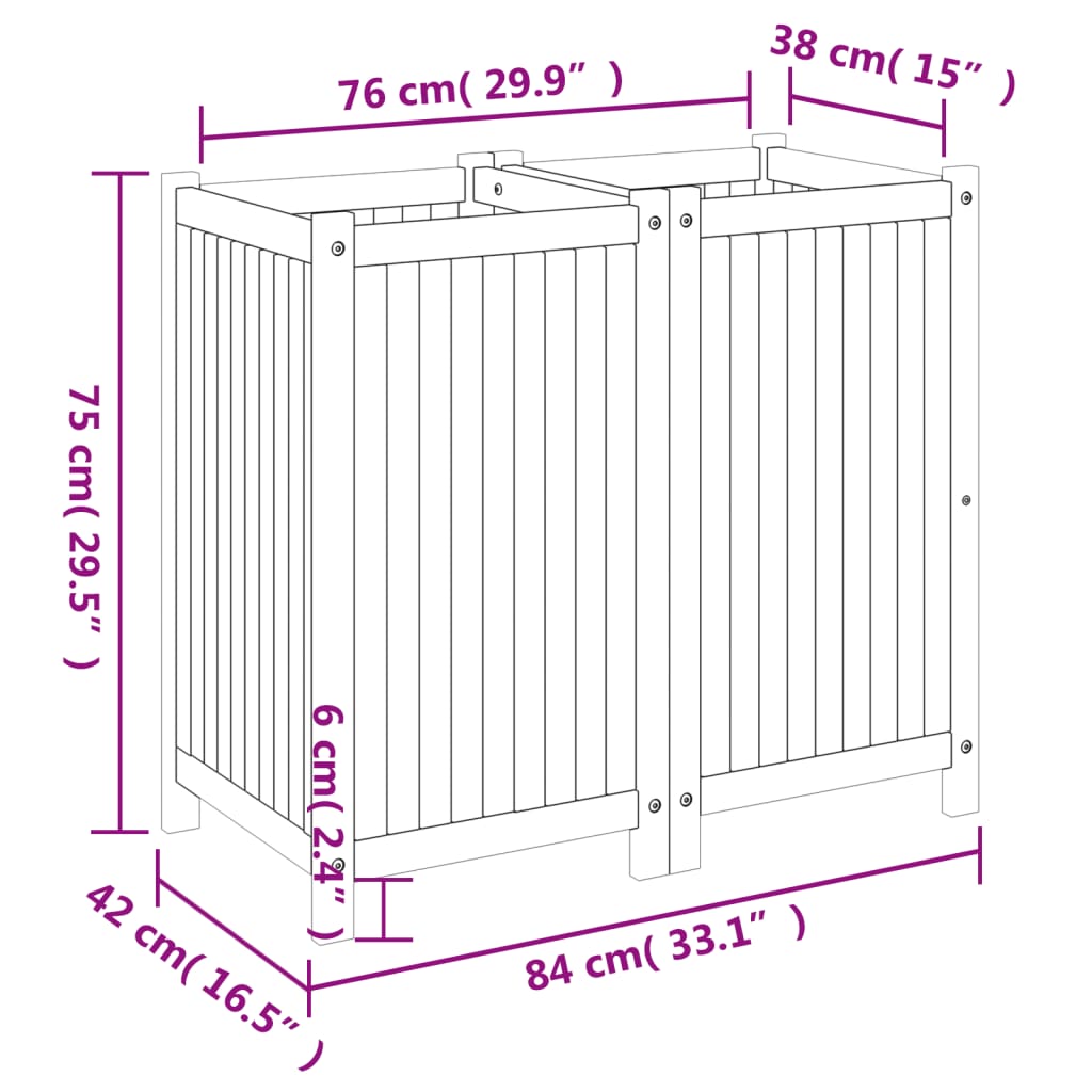 Plantekasse med foring 84x42x75 cm helte akasie