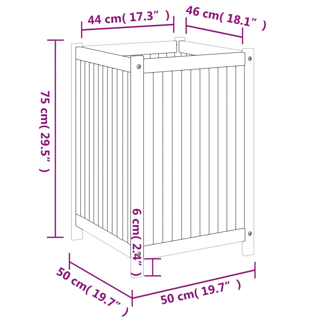 Plantekasse med foring 50x50x75 cm helte akasie vidaXL