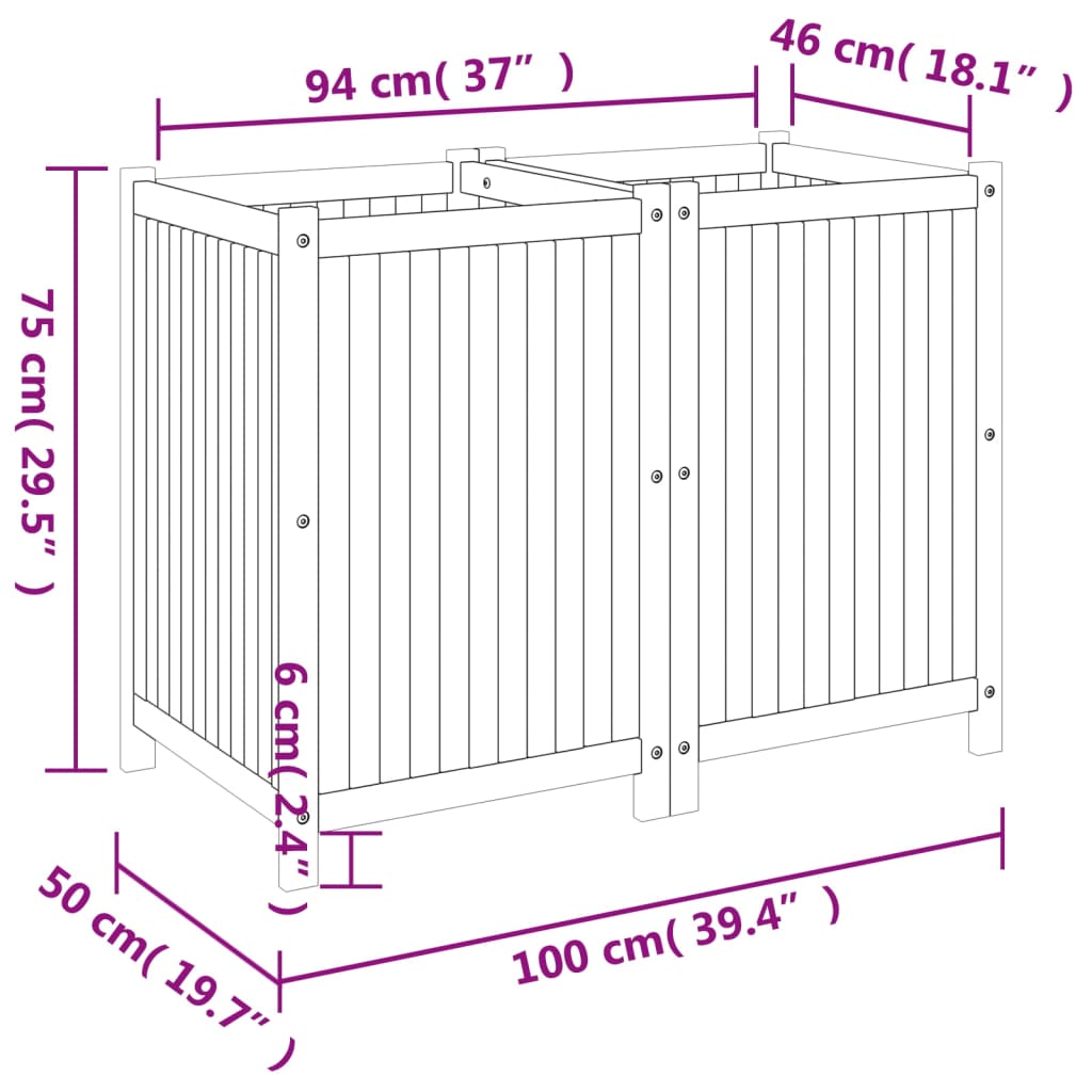 Plantekasse med foring 100x50x75 cm helte akasie