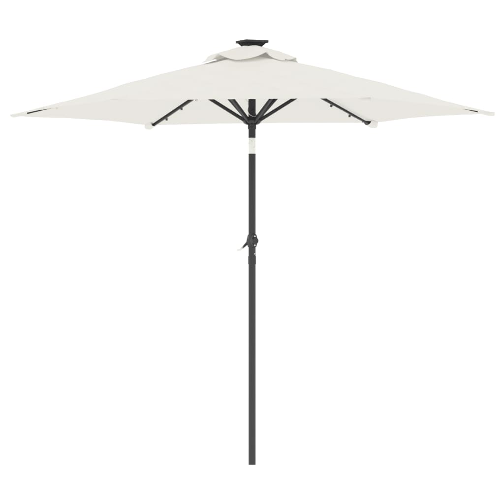 Hageparasoll med LED og stålstang hvit 225x225x212 cm vidaXL