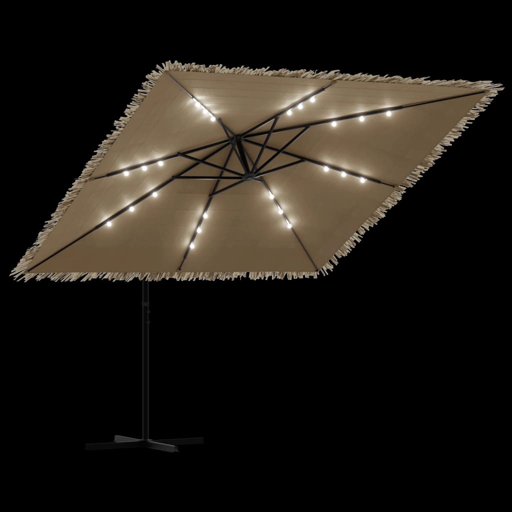 Hageparasoll med LED med stålstang brun 269x269x235 cm vidaXL