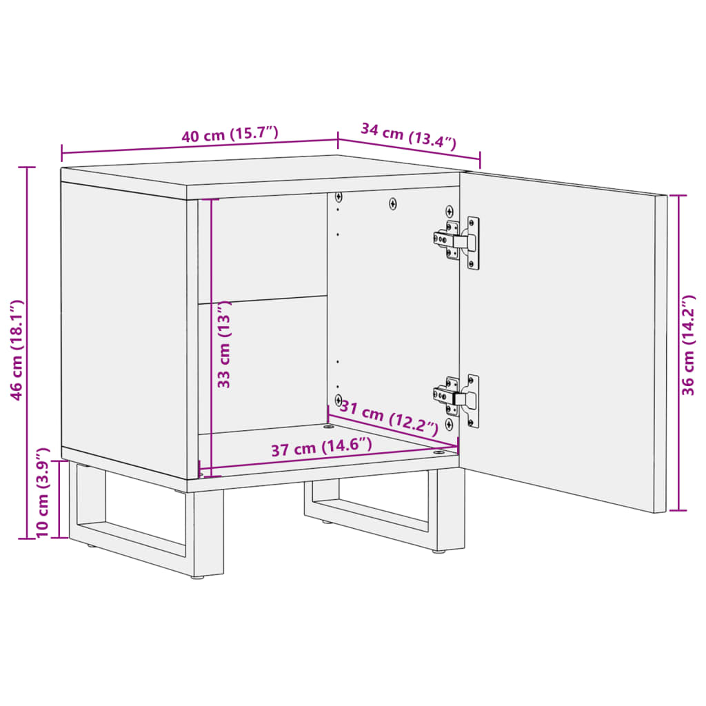 Nattbord 2 stk 40x34x46 cm grovt heltre mangotre