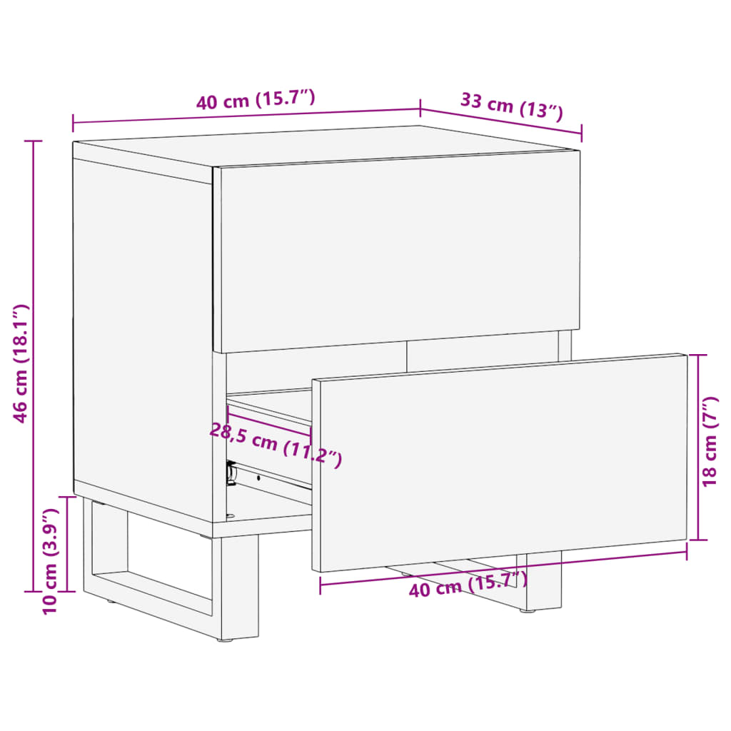 Nattbord 2 stk 40x34x46 cm heltre bleket mango