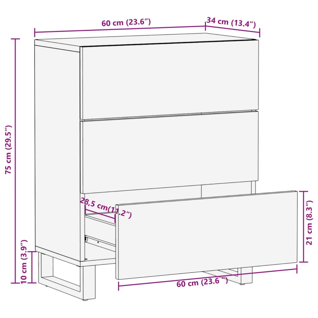 Skjenk 60x34x75 cm heltre akasie