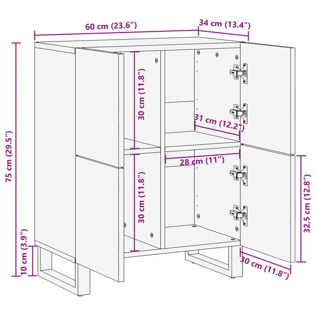 Skjenk 60x34x75 cm heltre akasie