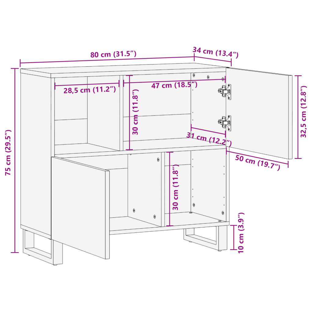 Skjenk 80x34x75 cm heltre mango