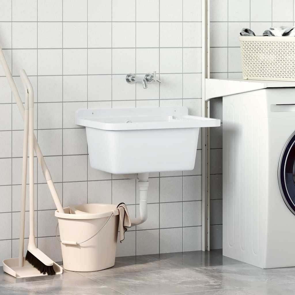 Veggmontert vaskeservant hvit 60x40x28 cm harpiks