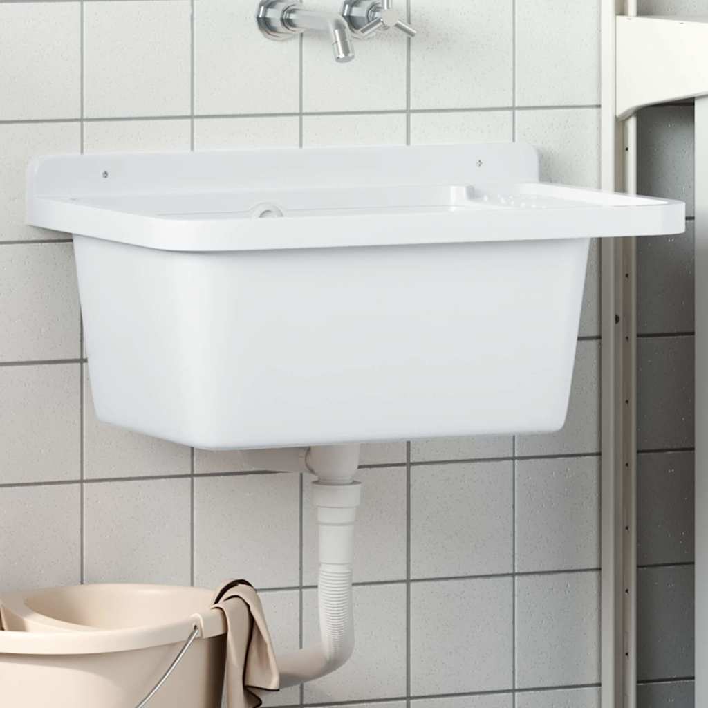Veggmontert vaskeservant hvit 60x40x28 cm harpiks