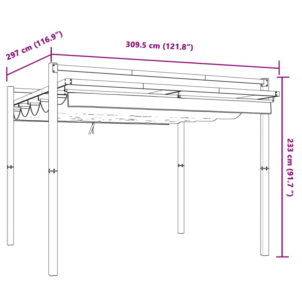 Hagepaviljong med uttrekkbar tak antrasitt 3x3 m aluminium