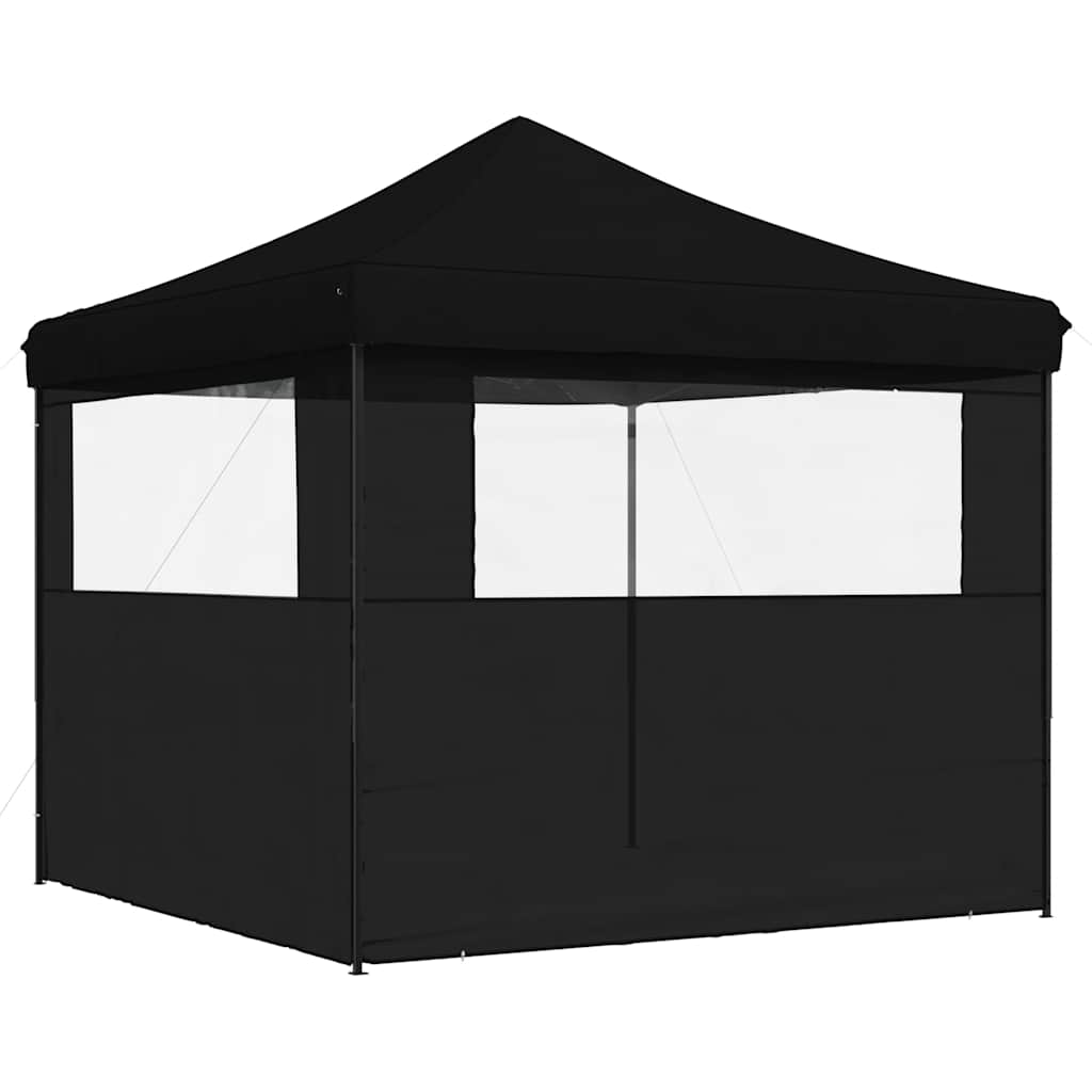 Sammenleggbart partytelt pop-up med 2 sidevegger svart