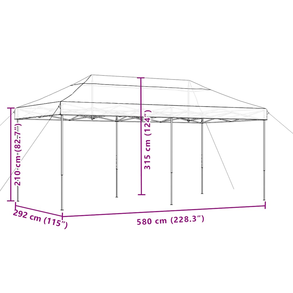 Sammenleggbart partytelt pop-up svart 580x292x315 cm