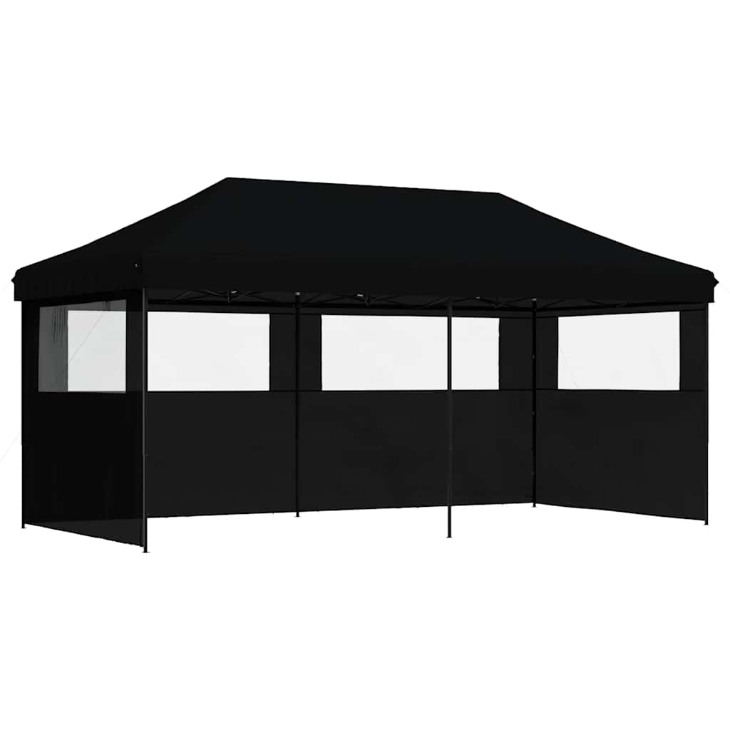 Sammenleggbart partytelt pop-up med 3 sidevegger svart