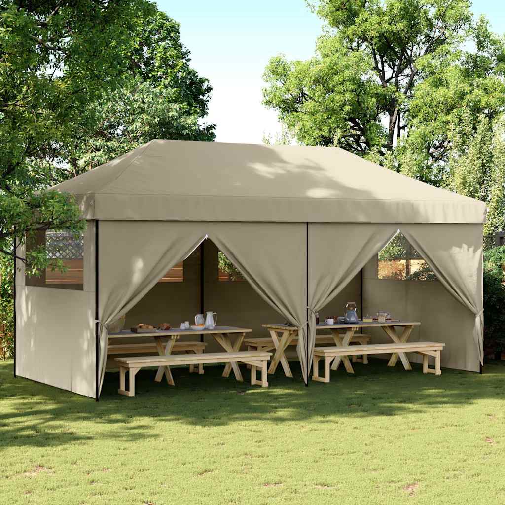 Sammenleggbart partytelt pop-up med 4 sidevegger gråbrun
