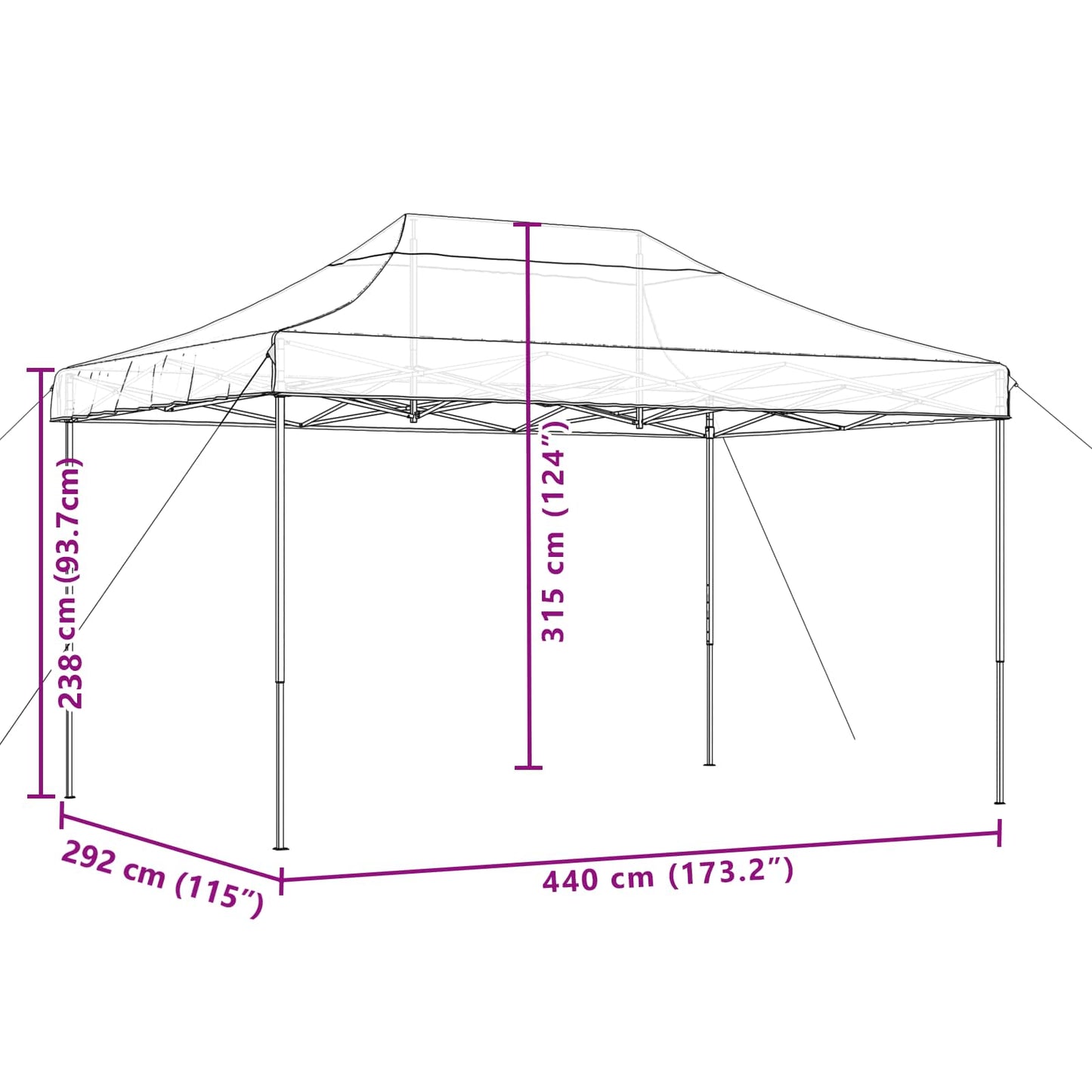 Sammenleggbart partytelt pop-up gråbrun 440x292x315 cm