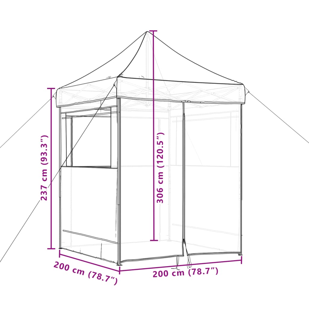 Sammenleggbart partytelt pop-up med 4 sidevegger brun