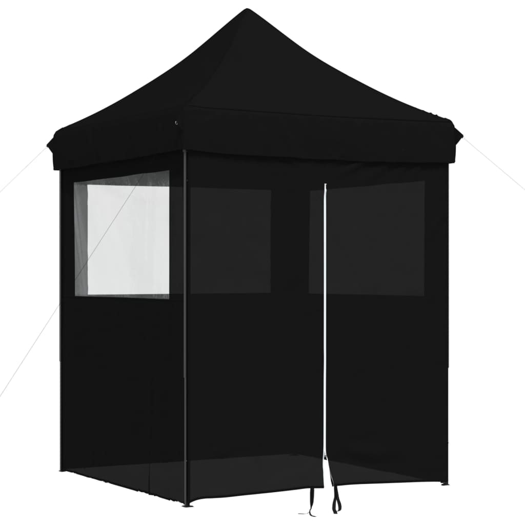 Sammenleggbart partytelt pop-up med 4 sidevegger svart