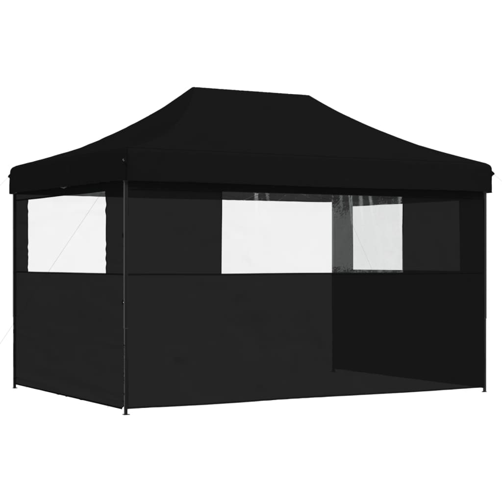 Sammenleggbart partytelt pop-up med 3 sidevegger svart