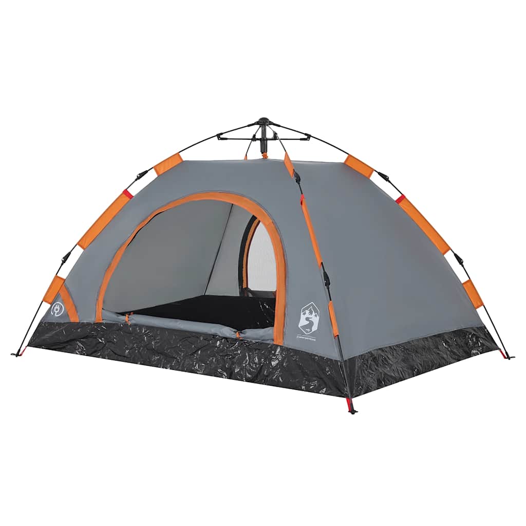 Campingtelt 2 personer grå og oransje hurtigutløser