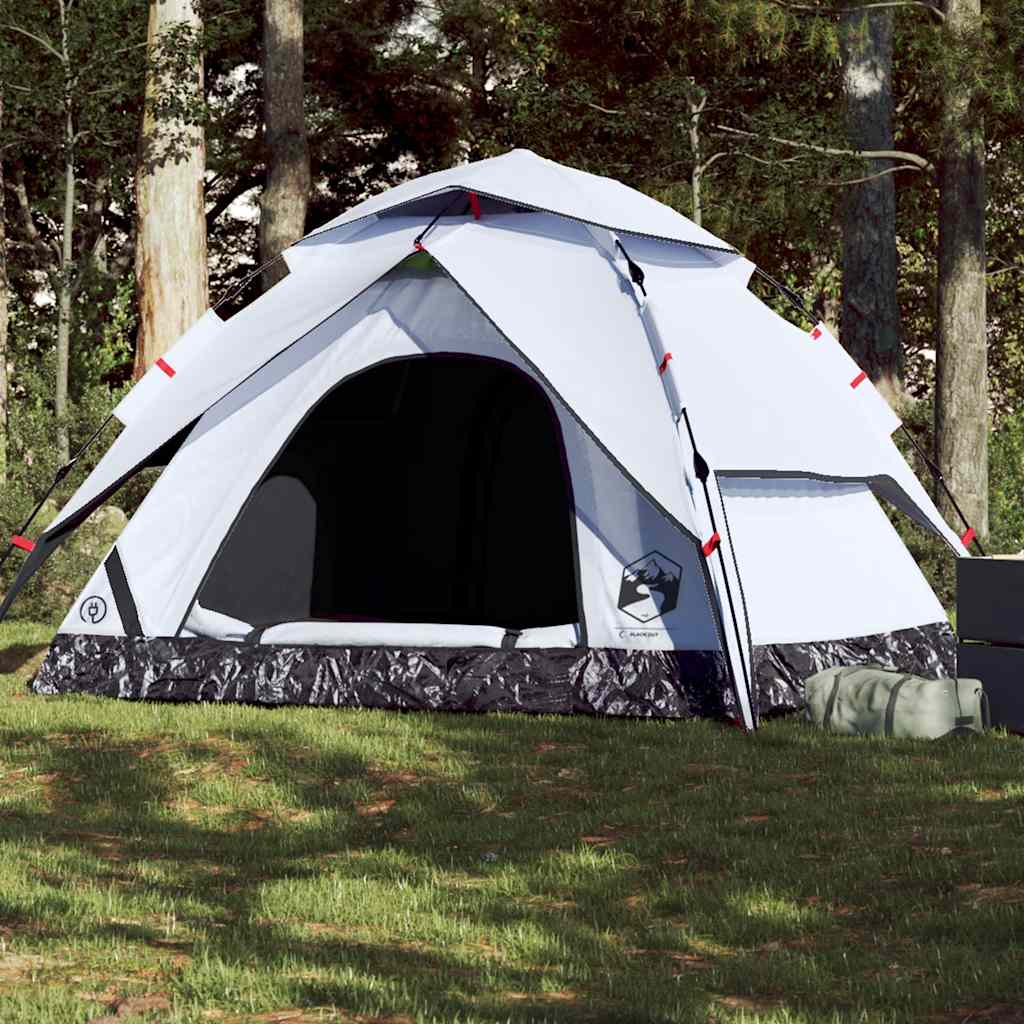 Campingtelt 5 personer hvit blendingsstoff hurtigutløser