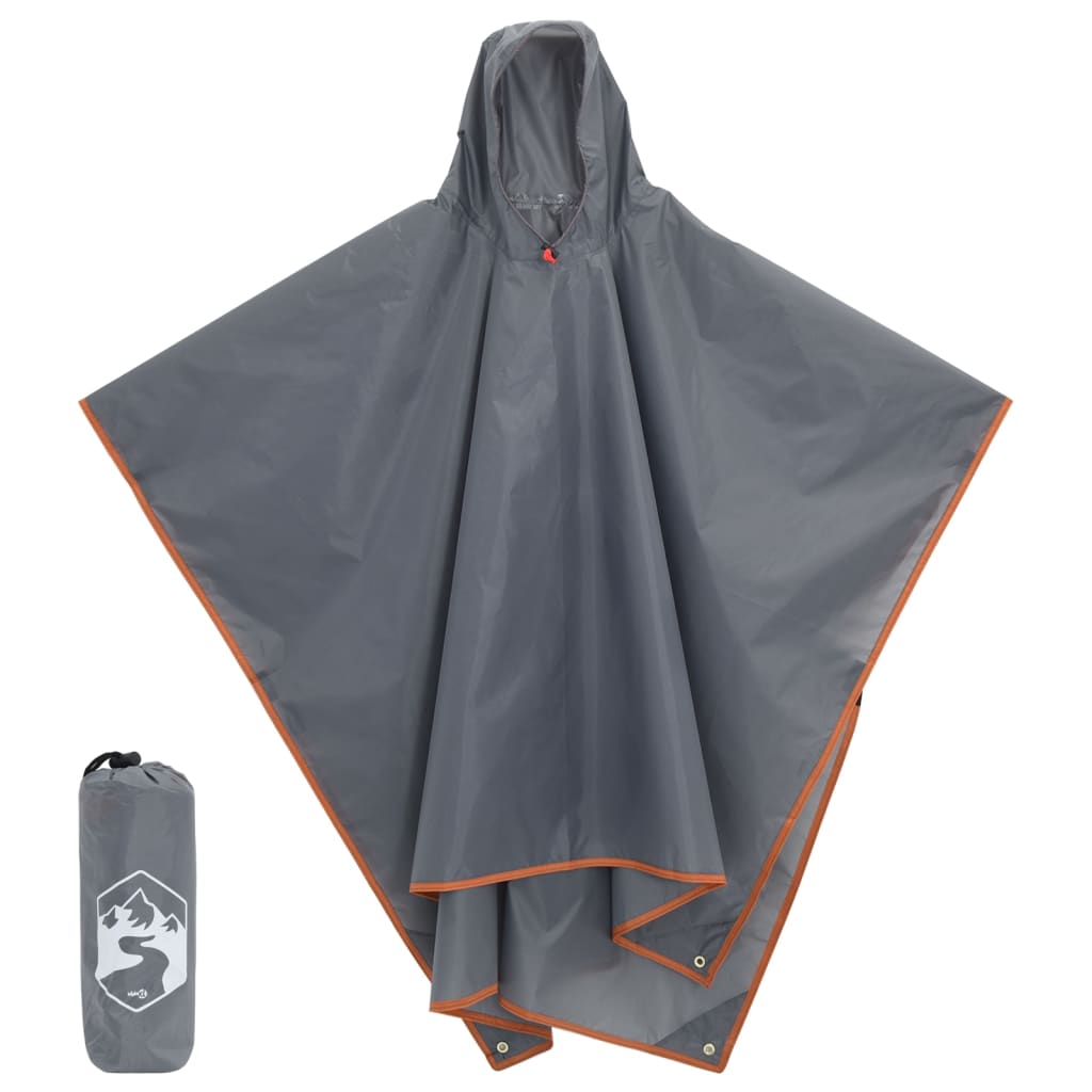 Regnponcho med hette 2-i-1 design grå og oransje 223x145 cm