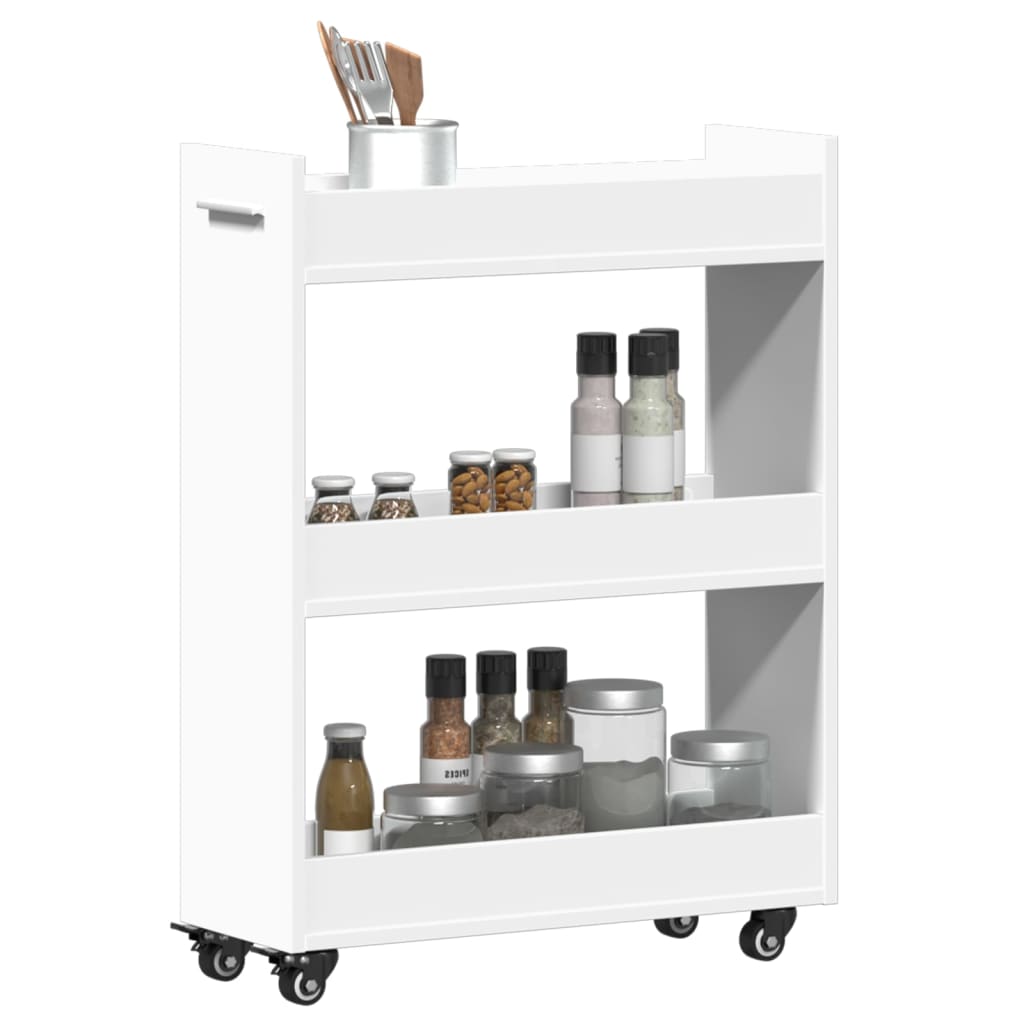 Sidebord med hjul hvit 60x22x79 cm konstruert tre