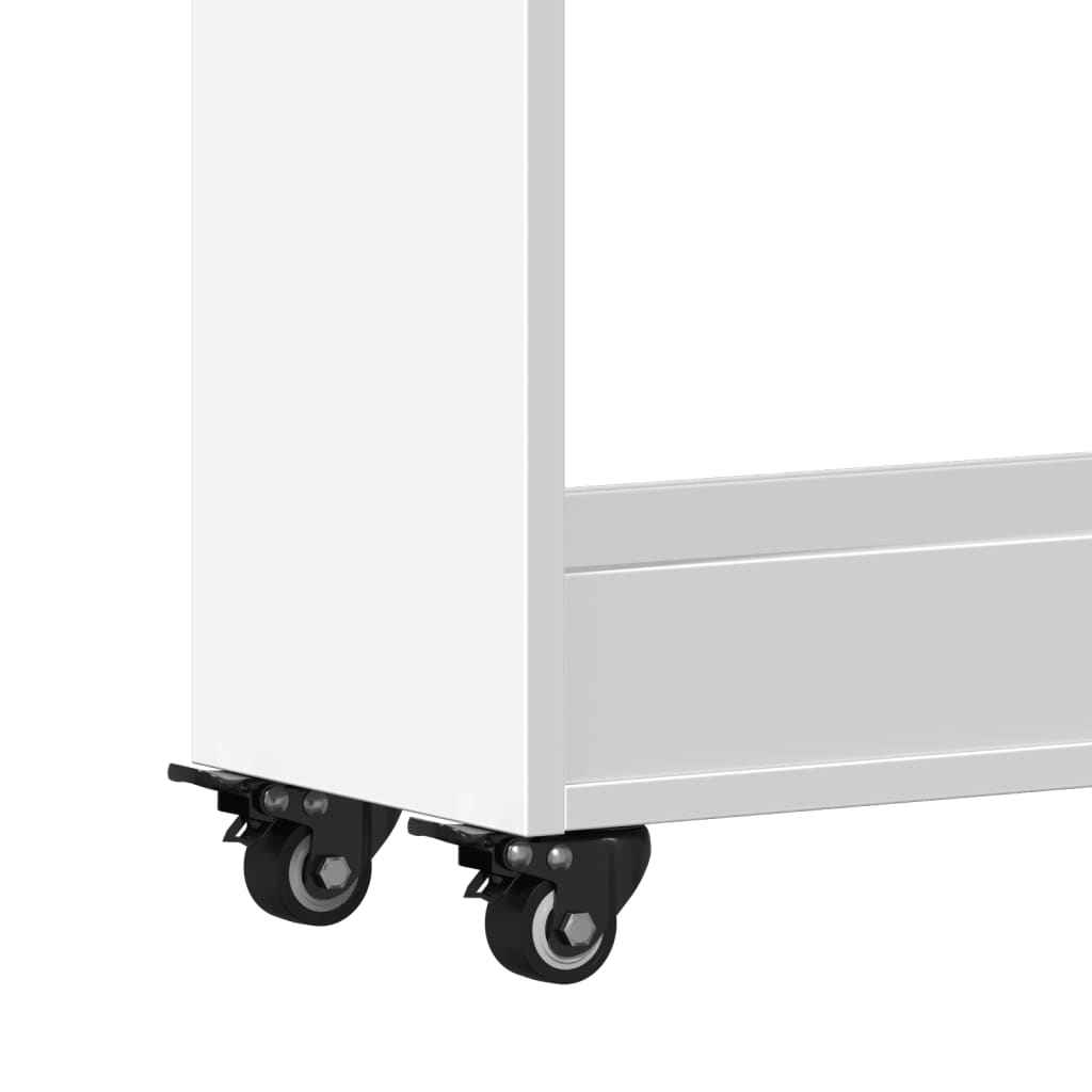 Sidebord med hjul hvit 60x22x79 cm konstruert tre