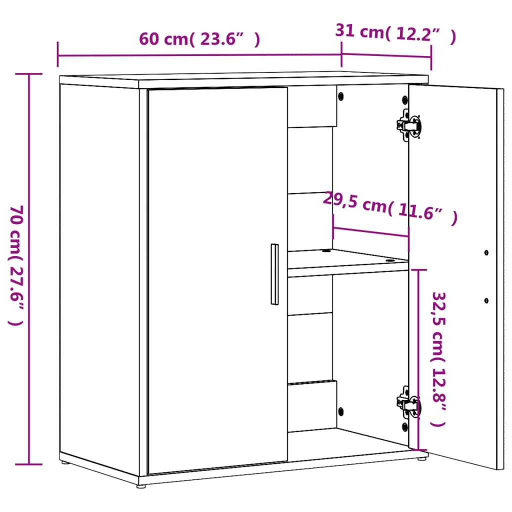Skjenk hvit 60x31x70 cm konstruert tre