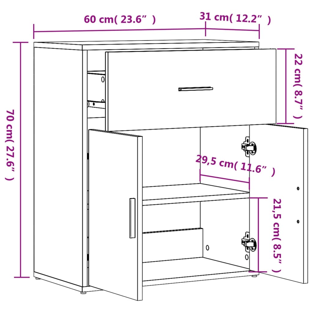 Skjenk grå 60x31x70 cm konstruert tre