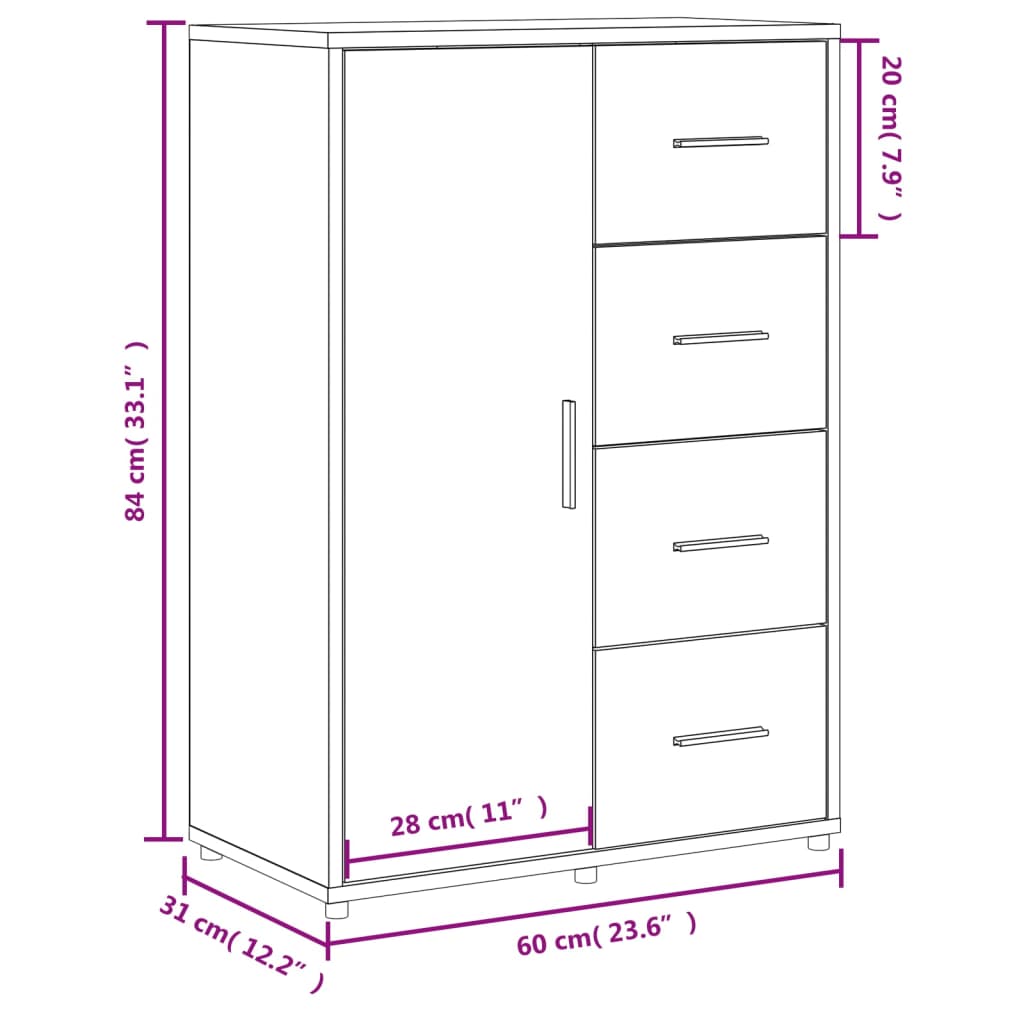 Skjenk hvit 60x31x84 cm konstruert tre