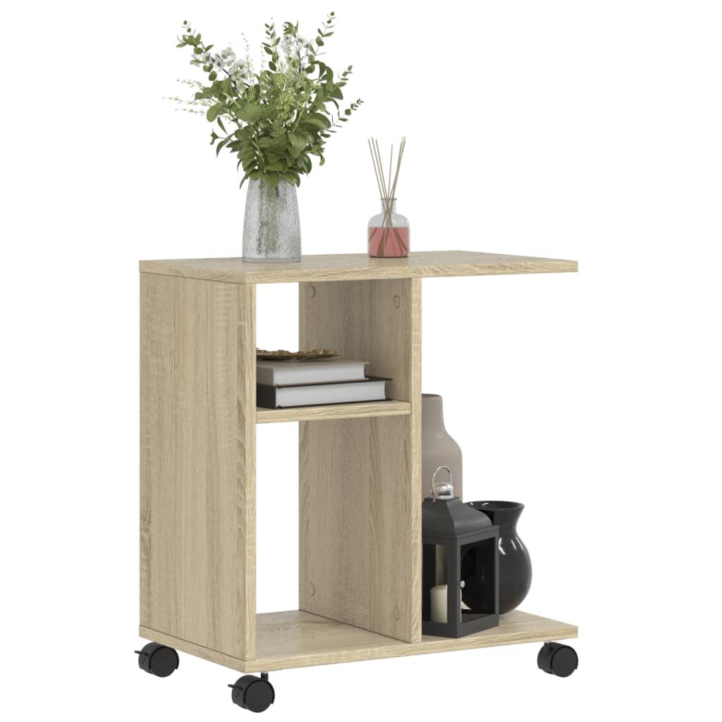 Sidebord med hjul sonoma eik 50x30x55 cm konstruert tre