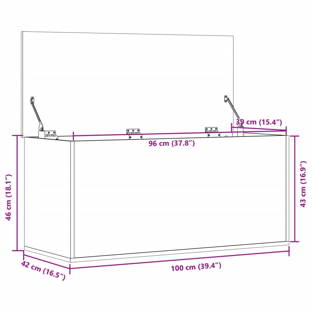 Oppbevaringsboks hvit 100x42x46 cm konstruert tre
