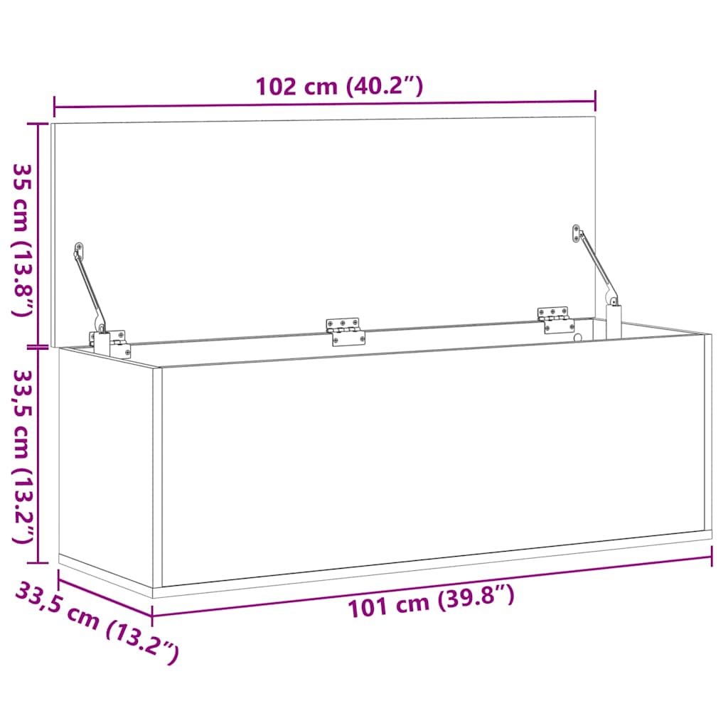 Oppbevaringsboks betonggrå 102x35x35 cm konstruert tre