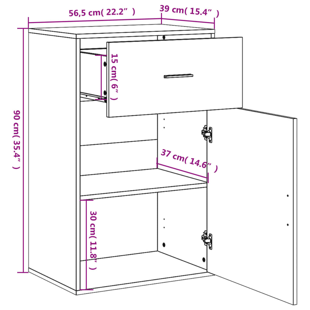 Oppbevaringsskap røkt eik 56,5x39x90 cm konstruert tre