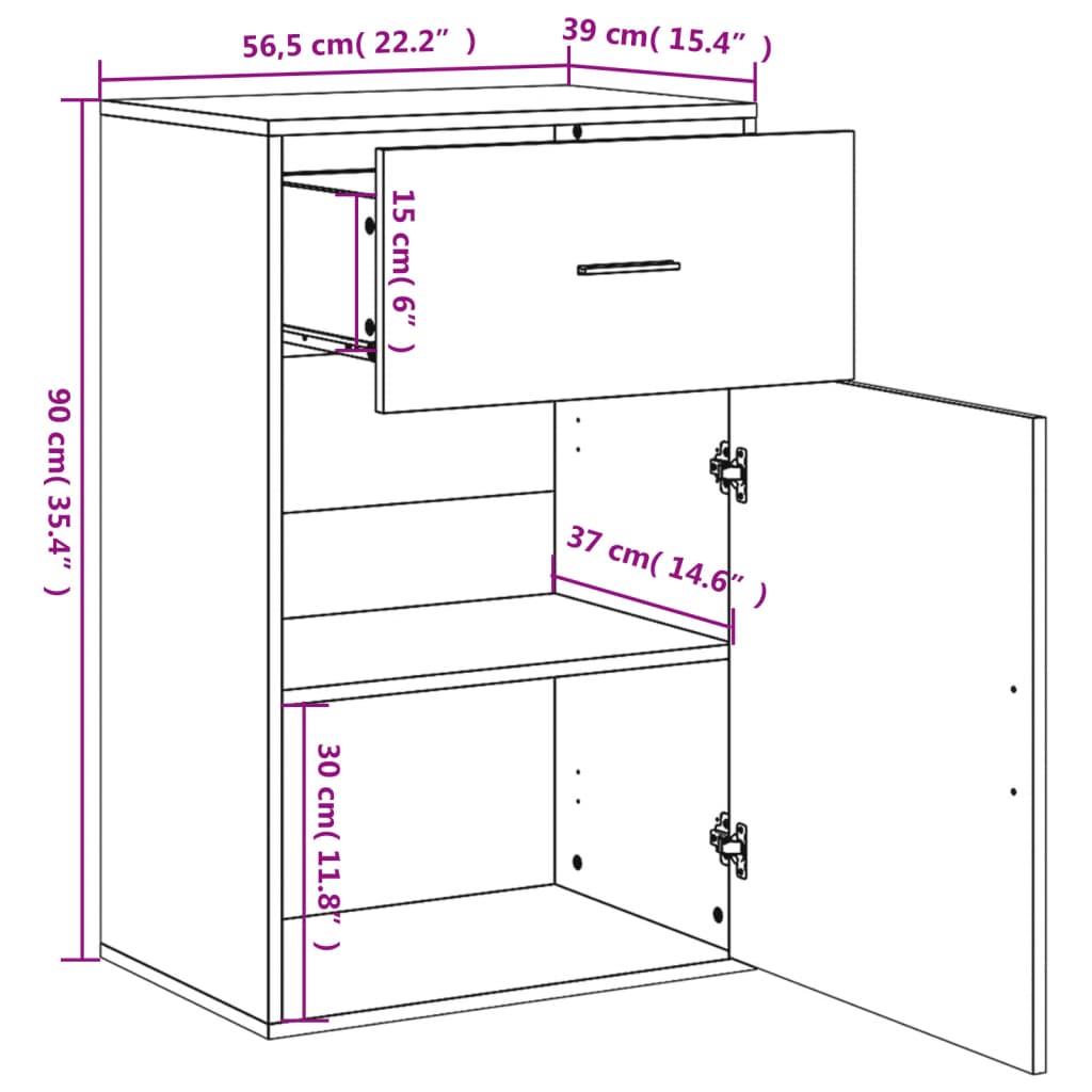 Oppbevaringsskap brun eik 56,5x39x90 cm konstruert tre