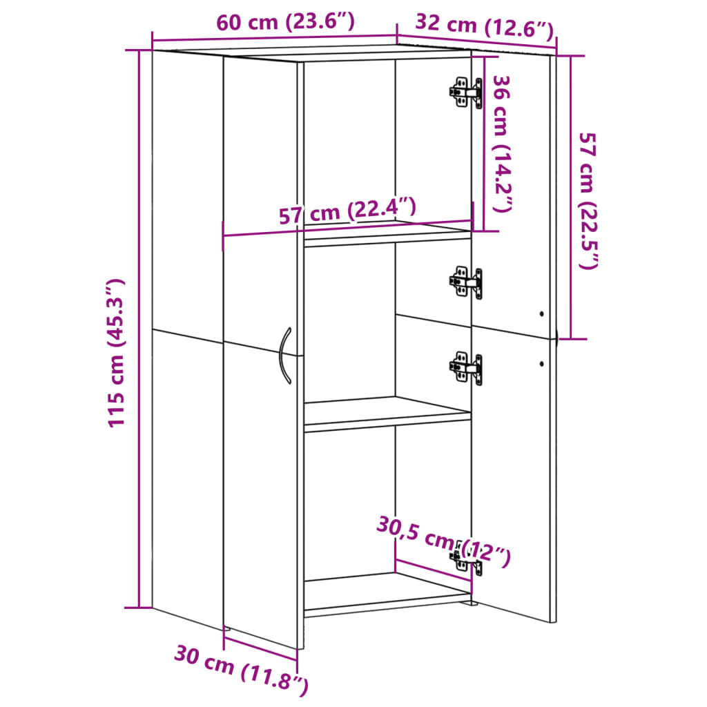 Arkivskap hvit 60x32x115 cm konstruert tre vidaXL