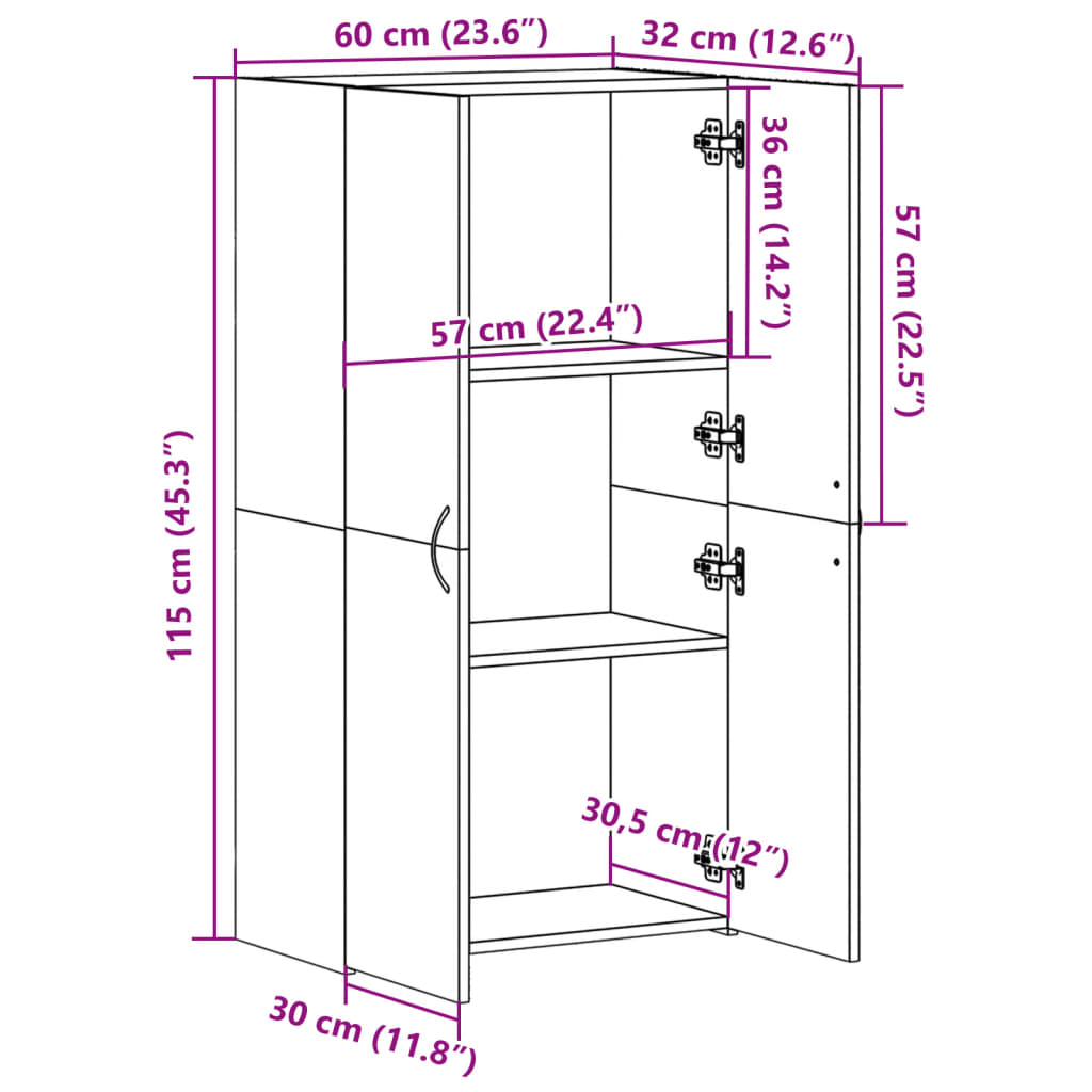 Veggskap betonggrå 60x32x115 cm konstruert tre vidaXL