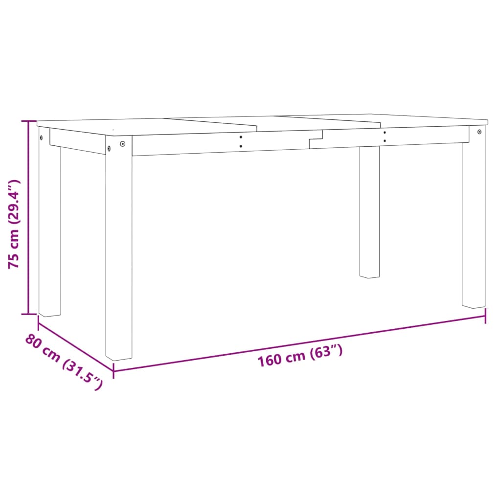 Spisebord PANAMA grå 160x80x75 cm heltre furu