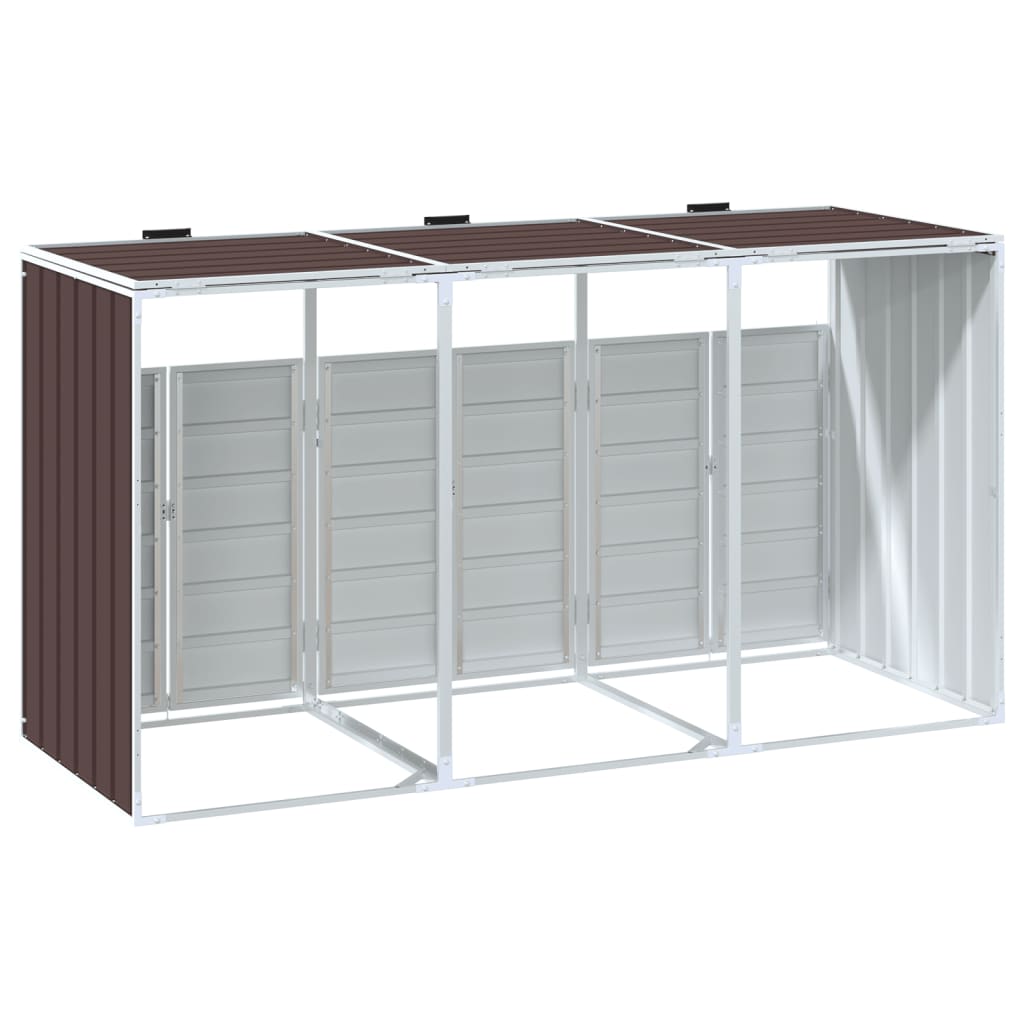 Søppeldunkskur for 3 dunker brun 216x81x115 cm Stål