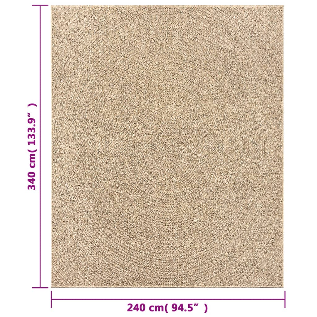 Teppe ZIZUR 240x340 cm jute-utseende innendørs og utendørs