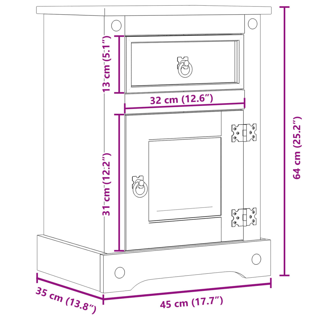 Nattbord Corona 45x35x64 cm heltre furu