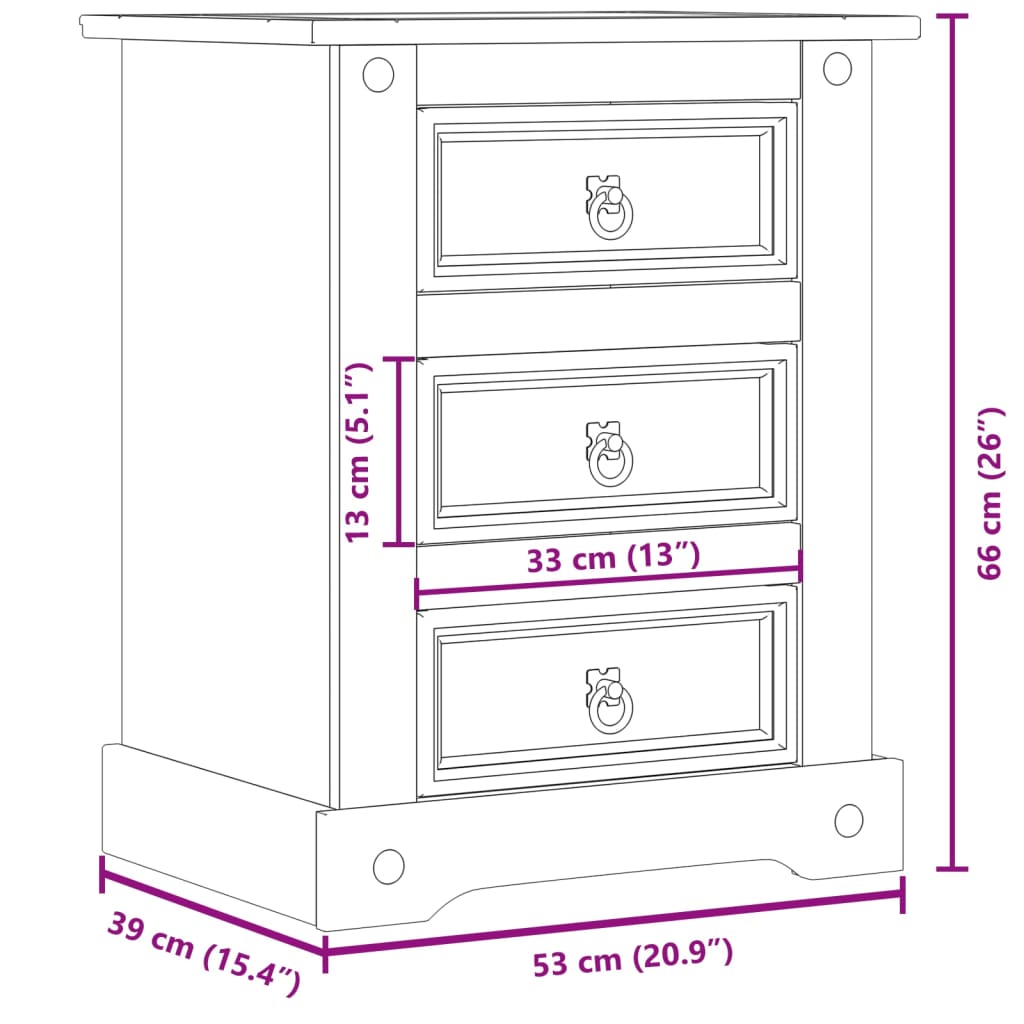 Nattbord Corona 53x39x66 cm heltre furu