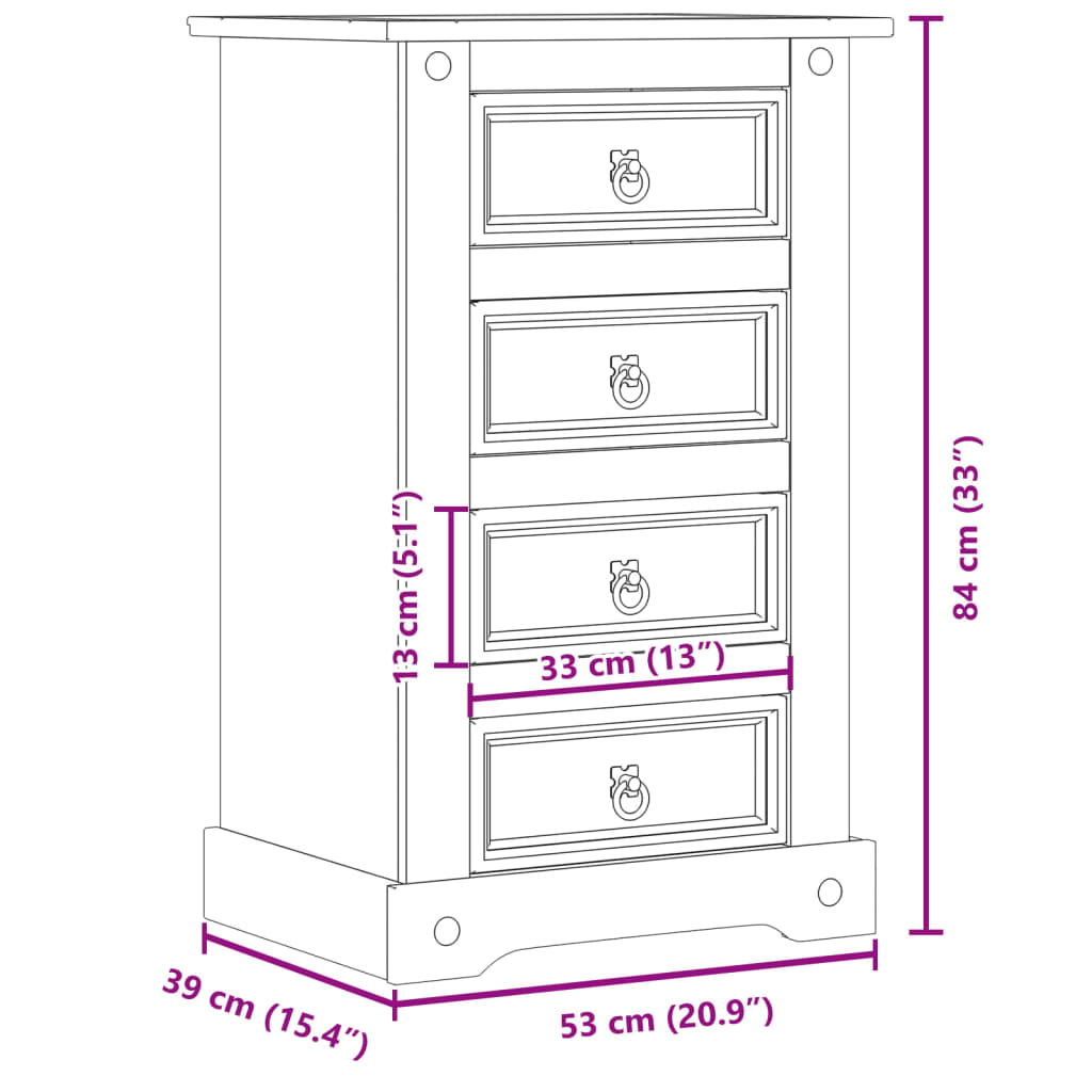 Nattbord Corona 53x39x84 cm heltre furu