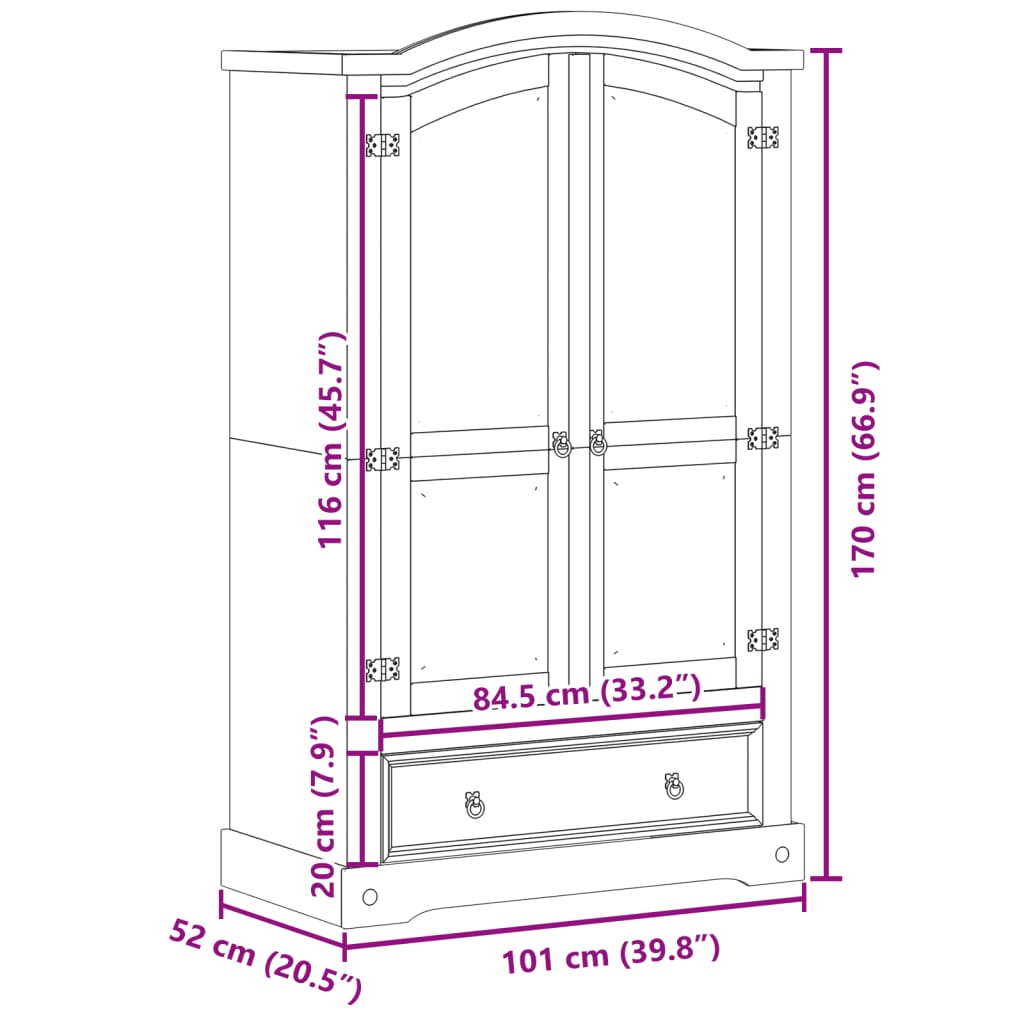 Garderobe «Corona» 101x52x170 cm heltre furu