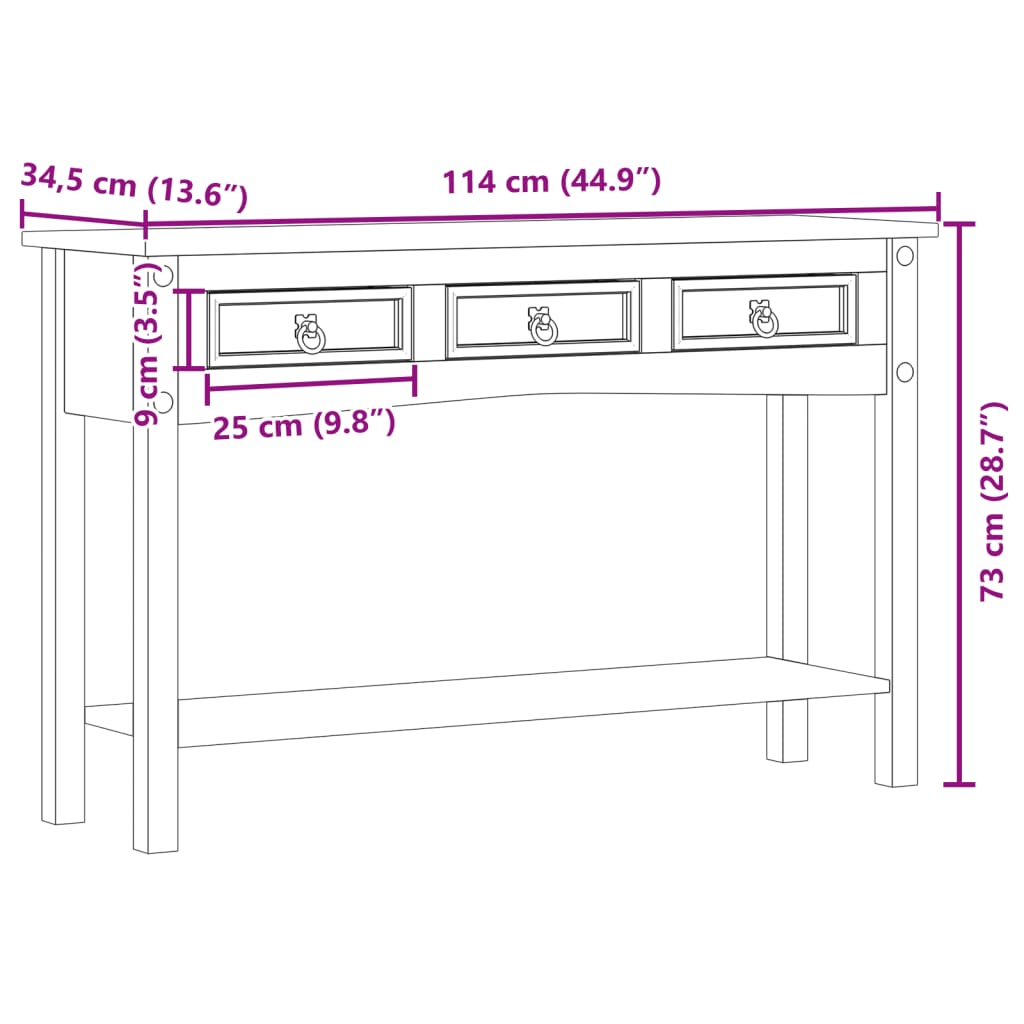 Konsollbord «Corona» 114x34,5x73 cm heltre furu