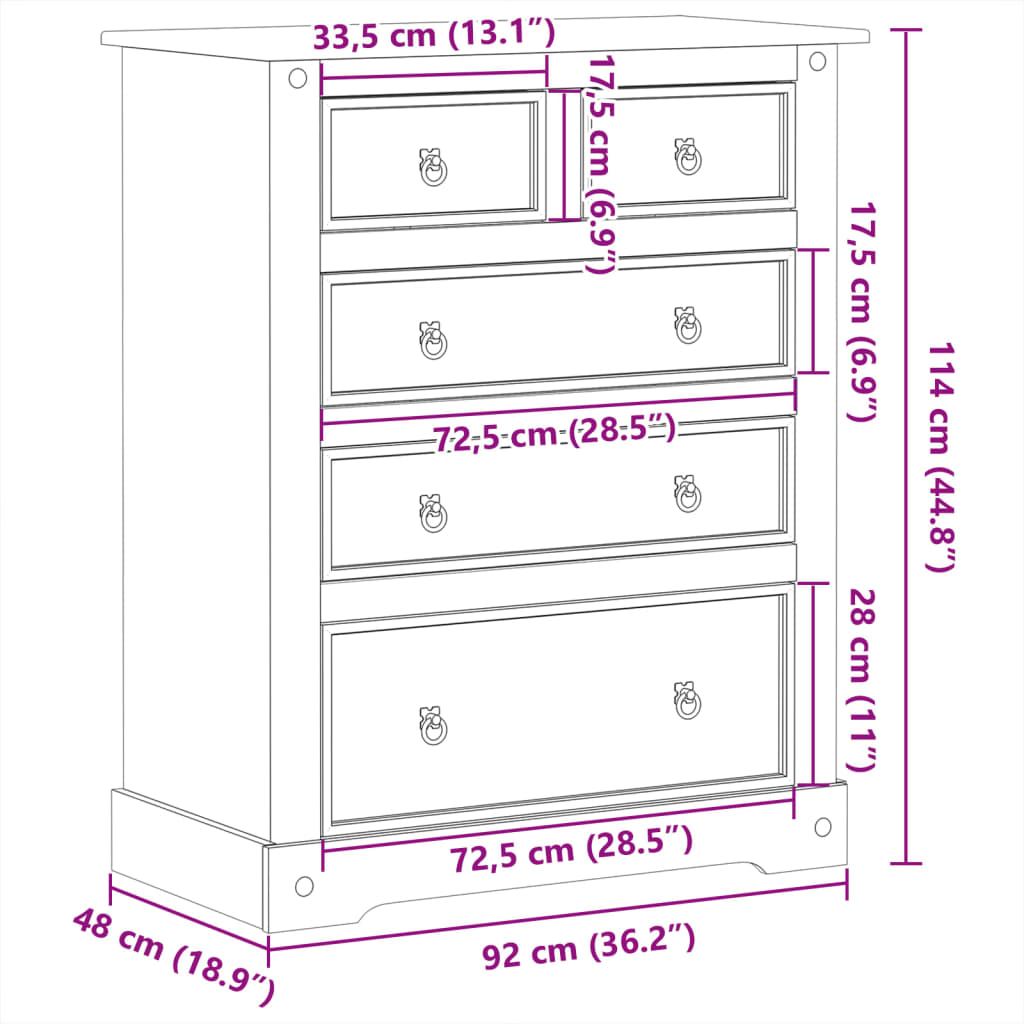Kommode Corona 92x48x114 cm heltre furu