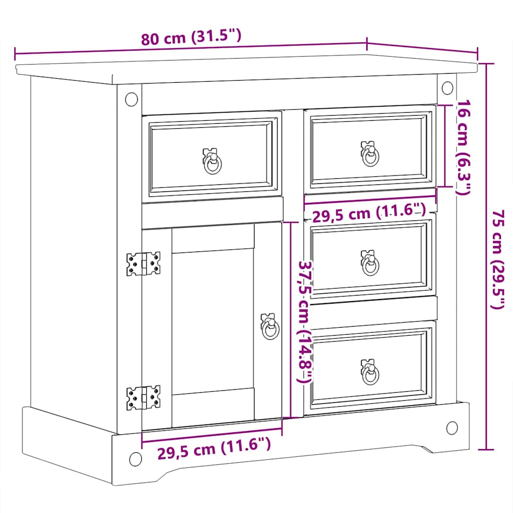 Skjenk Corona 87x40x76 cm heltre furu