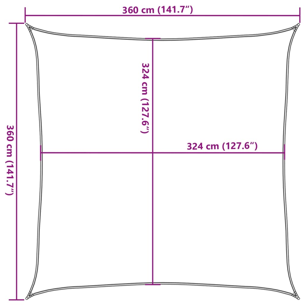 Solseil 160 g/m² firkantet lysegrå 3,6x3,6 m HDPE