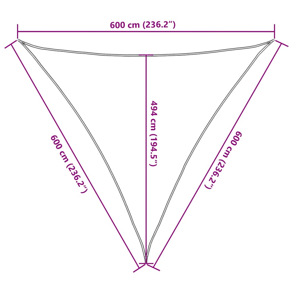 Solseil 160 g/m² trekantet sand 6x6x6 m HDPE