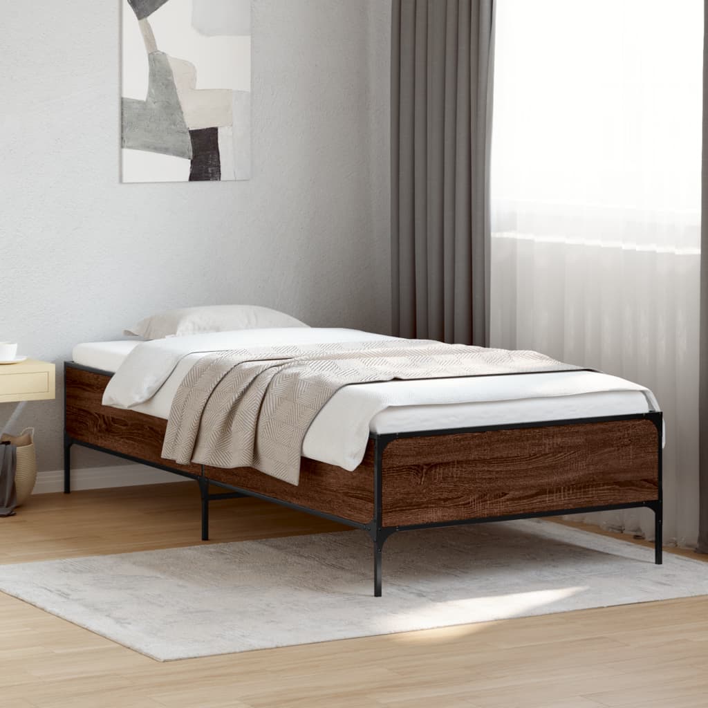 Sengeramme brun eik 100x200 cm konstruert tre og metall